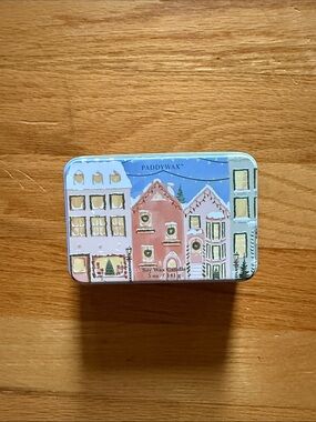 Pink Holiday Village Soy Candle Tin